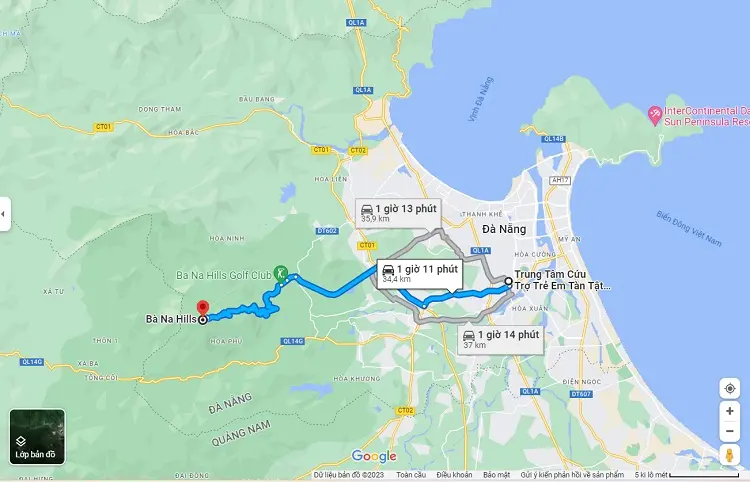 bản đồ di chuyển đến cáp treo ba nà hill